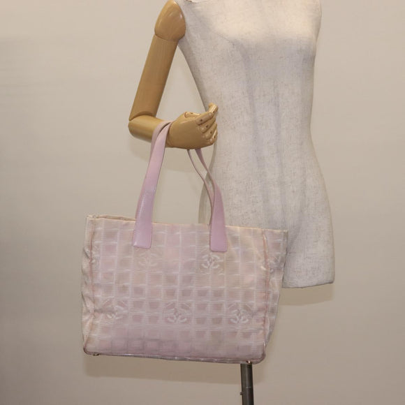 CHANEL New Travel Line Tote Bag Nylon Pink CC Auth bs30088