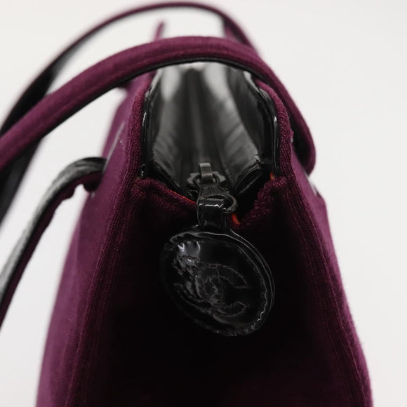 CHANEL Tote Bag Cotton Purple Black CC Auth bs30089