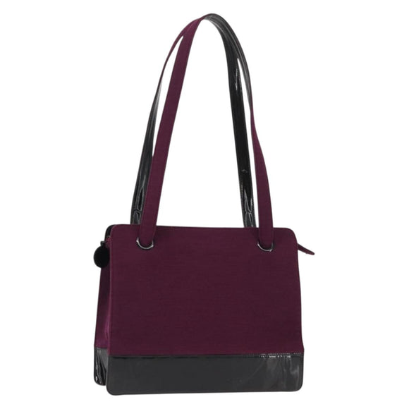 CHANEL Tote Bag Cotton Purple Black CC Auth bs30089