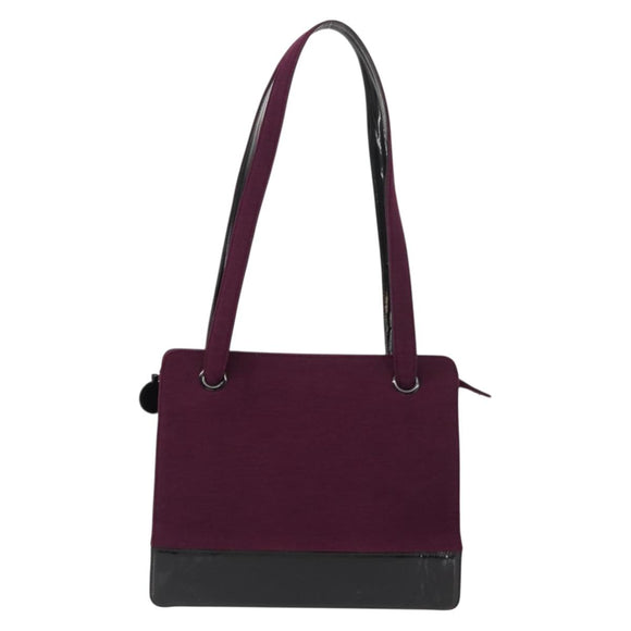 CHANEL Tote Bag Cotton Purple Black CC Auth bs30089