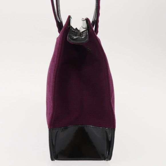 CHANEL Tote Bag Cotton Purple Black CC Auth bs30089