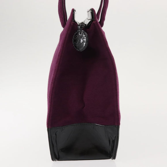 CHANEL Tote Bag Cotton Purple Black CC Auth bs30089