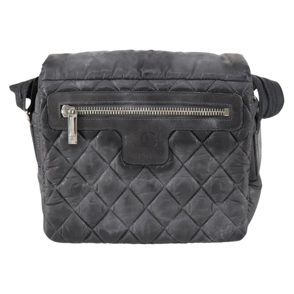 CHANEL Cococoon Shoulder Bag Nylon Gray Silver CC Auth bs30090
