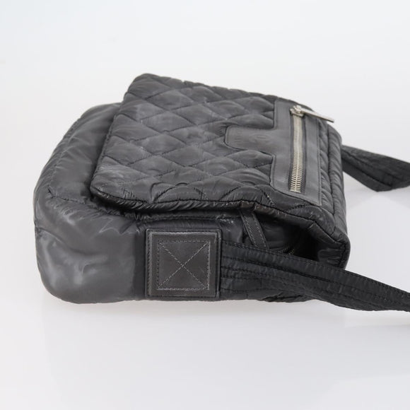 CHANEL Cococoon Shoulder Bag Nylon Gray Silver CC Auth bs30090