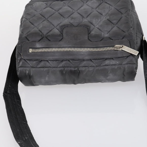 CHANEL Cococoon Shoulder Bag Nylon Gray Silver CC Auth bs30090
