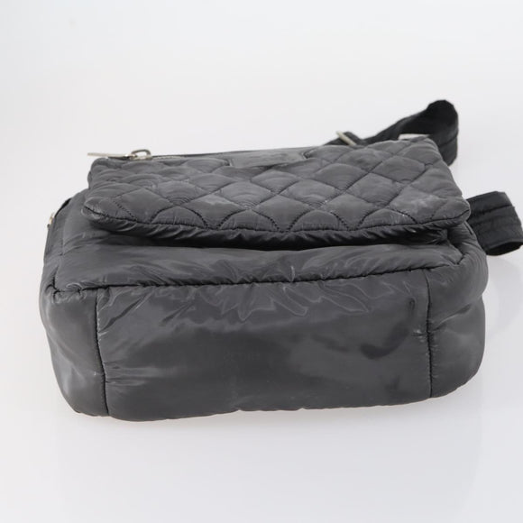 CHANEL Cococoon Shoulder Bag Nylon Gray Silver CC Auth bs30090