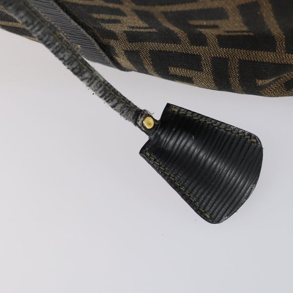 FENDI Zucca Canvas Boston Bag Black Brown Auth bs30091