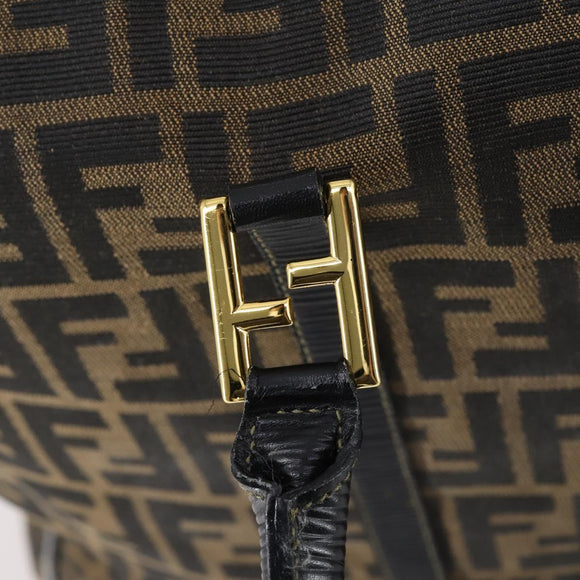 FENDI Zucca Canvas Boston Bag Black Brown Auth bs30091