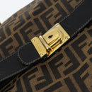 FENDI Zucca Canvas Boston Bag Black Brown Auth bs30091-20