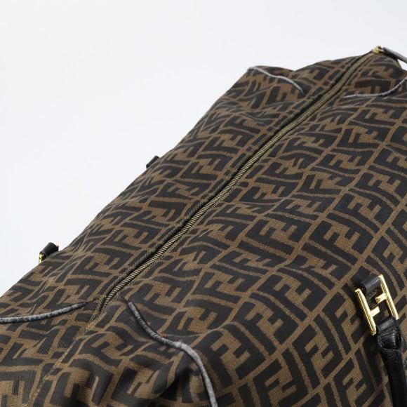 FENDI Zucca Canvas Boston Bag Black Brown Auth bs30091