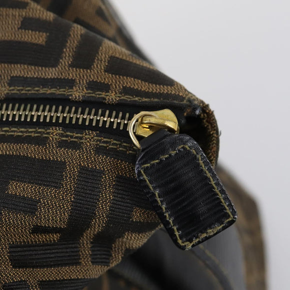 FENDI Zucca Canvas Boston Bag Black Brown Auth bs30091