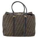 FENDI Zucca Canvas Boston Bag Black Brown Auth bs30091-13