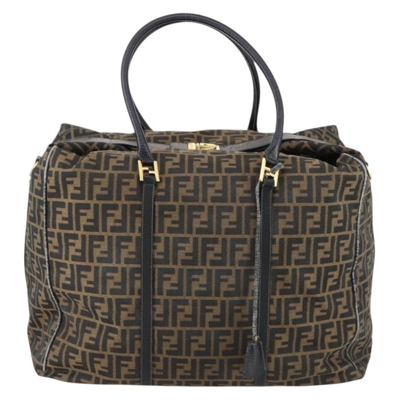 FENDI Zucca Canvas Boston Bag Black Brown Auth bs30091
