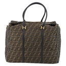 FENDI Zucca Canvas Boston Bag Black Brown Auth bs30091-2