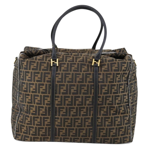 FENDI Zucca Canvas Boston Bag Black Brown Auth bs30091