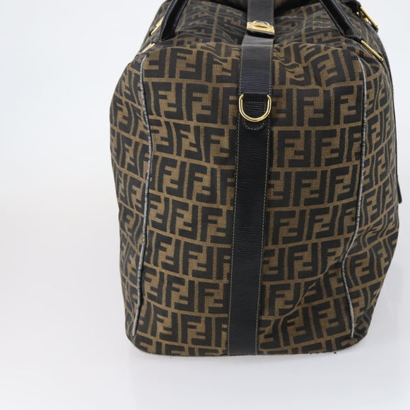 FENDI Zucca Canvas Boston Bag Black Brown Auth bs30091