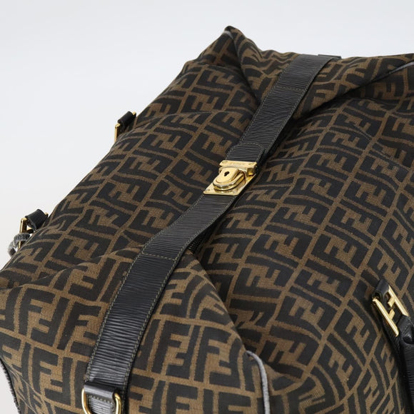 FENDI Zucca Canvas Boston Bag Black Brown Auth bs30091