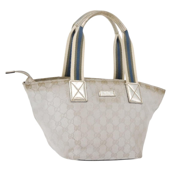 GUCCI GG Canvas Sherry Line Tote Bag Silver 131228 Auth bs30093
