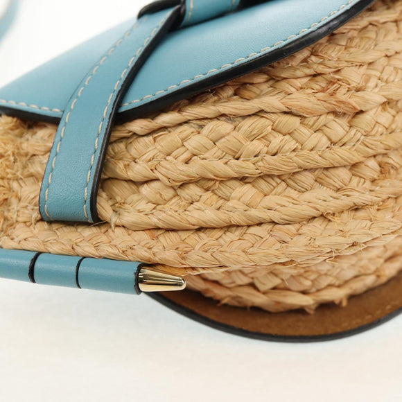 LOEWE Gate Bag Mini Shoulder Bag straw Beige Light Blue Auth bs30097A