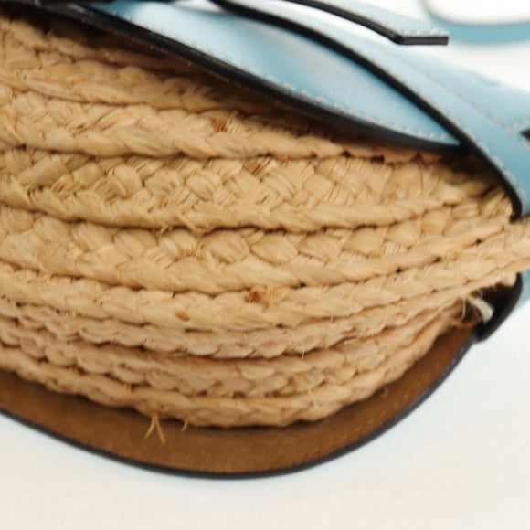 LOEWE Gate Bag Mini Shoulder Bag straw Beige Light Blue Auth bs30097M