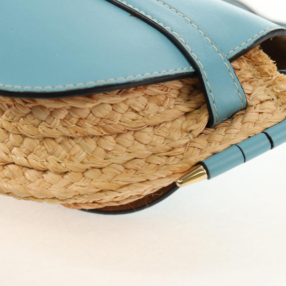 LOEWE Gate Bag Mini Shoulder Bag straw Beige Light Blue Auth bs30097M