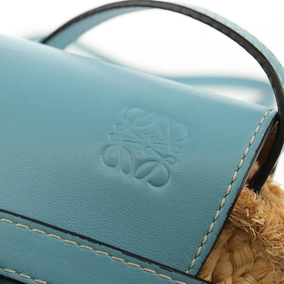 LOEWE Gate Bag Mini Shoulder Bag straw Beige Light Blue Auth bs30097M