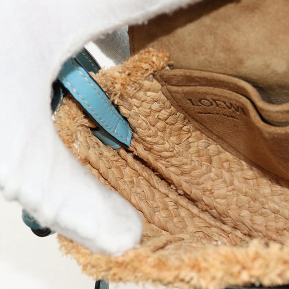 LOEWE Gate Bag Mini Shoulder Bag straw Beige Light Blue Auth bs30097M