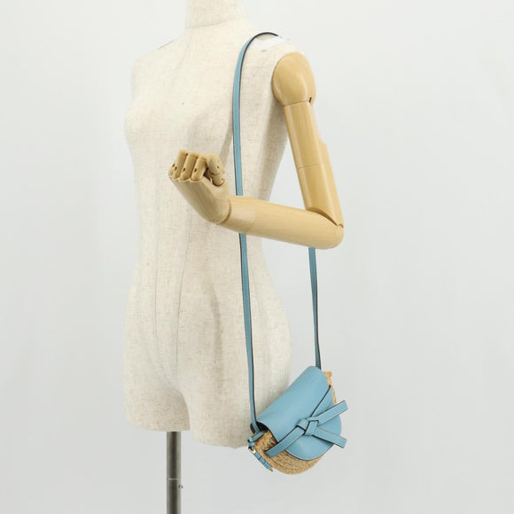 LOEWE Gate Bag Mini Shoulder Bag straw Beige Light Blue Auth bs30097A