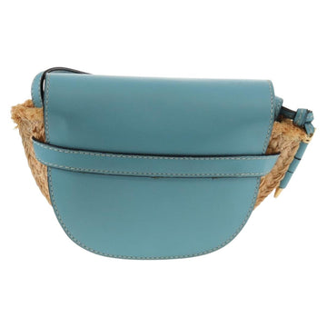 LOEWE Gate Bag Mini Shoulder Bag straw Beige Light Blue Auth bs30097A - 0