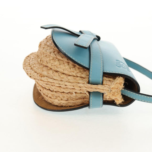 LOEWE Gate Bag Mini Shoulder Bag straw Beige Light Blue Auth bs30097M