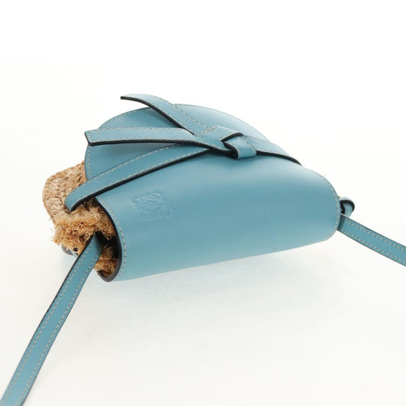 LOEWE Gate Bag Mini Shoulder Bag straw Beige Light Blue Auth bs30097A