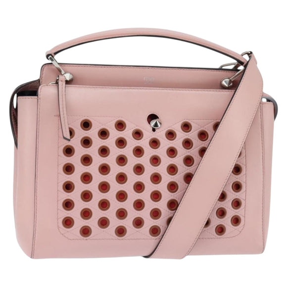 FENDI Dot Com Hand Bag Leather 2way Pink Silver Auth bs30098