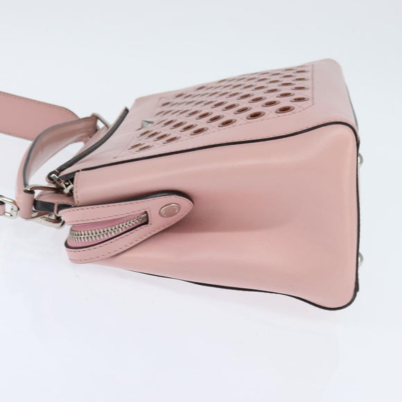 FENDI Dot Com Hand Bag Leather 2way Pink Silver Auth bs30098
