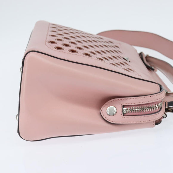 FENDI Dot Com Hand Bag Leather 2way Pink Silver Auth bs30098