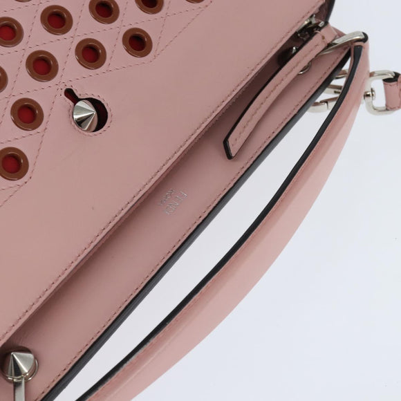 FENDI Dot Com Hand Bag Leather 2way Pink Silver Auth bs30098