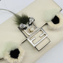 FENDI Micro Bucket Monster Shoulder Bag Leather 2way White Silver Auth bs30100-18