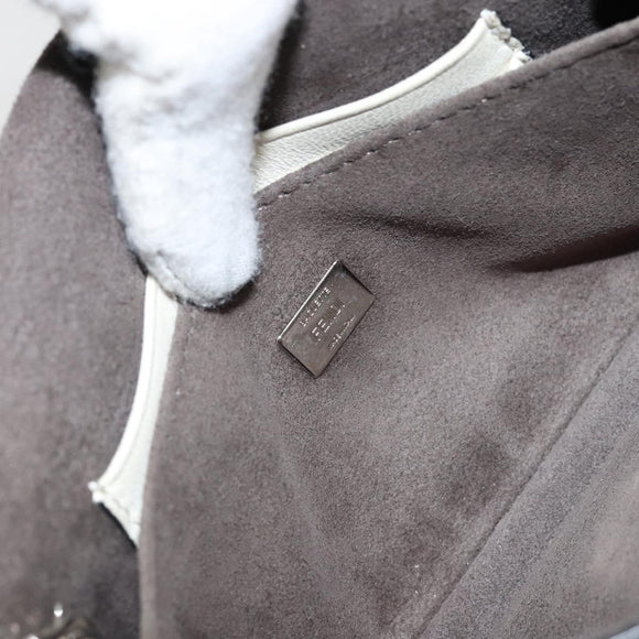 FENDI Micro Bucket Monster Shoulder Bag Leather 2way White Silver Auth bs30100