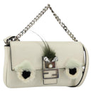 FENDI Micro Bucket Monster Shoulder Bag Leather 2way White Silver Auth bs30100-1