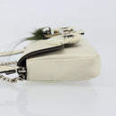 FENDI Micro Bucket Monster Shoulder Bag Leather 2way White Silver Auth bs30100-4