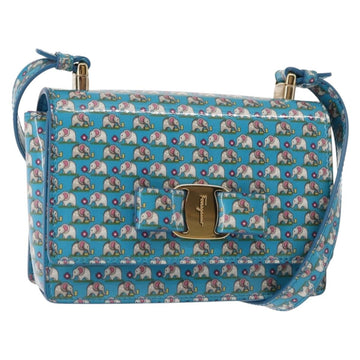 Salvatore Ferragamo Vala Shoulder Bag Enamel Blue Gold Auth bs30122