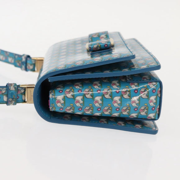 Salvatore Ferragamo Vala Schoudertas Emaille Blauw Goud Auth bs30122