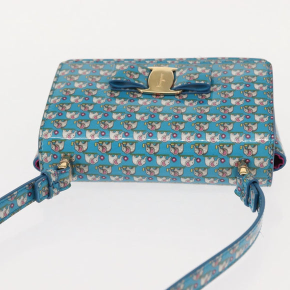 Salvatore Ferragamo Vala Schoudertas Emaille Blauw Goud Auth bs30122