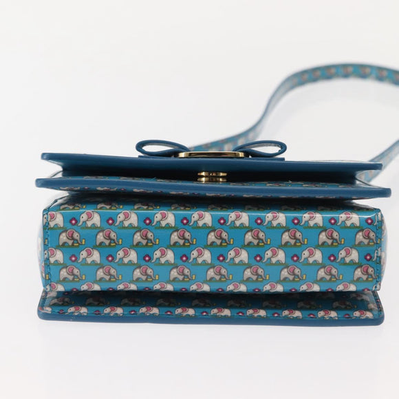 Salvatore Ferragamo Vala Shoulder Bag Enamel Blue Gold Auth bs30122