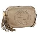 GUCCI Small Disco Interlocking Bag Leather Beige Gold 308364 Auth bs30123-1