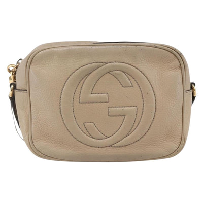 GUCCI Small Disco Interlocking Bag Leather Beige Gold 308364 Auth bs30123 - 0
