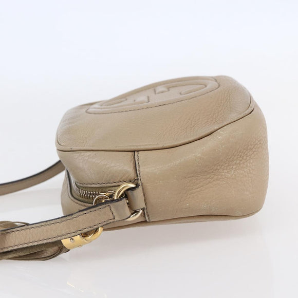 GUCCI Small Disco Interlocking Bag Leather Beige Gold 308364 Auth bs30123
