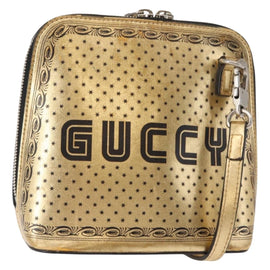 GUCCI GUCCY Print GUCCIxSEGA Bag Leather Gold Silver 511189 Auth bs30126