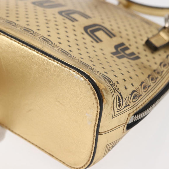 GUCCI GUCCY Print GUCCIxSEGA Bag Leather Gold Silver 511189 Auth bs30126