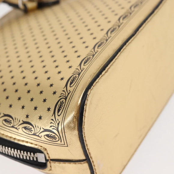 GUCCI GUCCY Print GUCCIxSEGA Bag Leather Gold Silver 511189 Auth bs30126