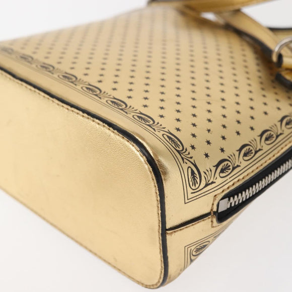 GUCCI GUCCY Print GUCCIxSEGA Bag Leather Gold Silver 511189 Auth bs30126
